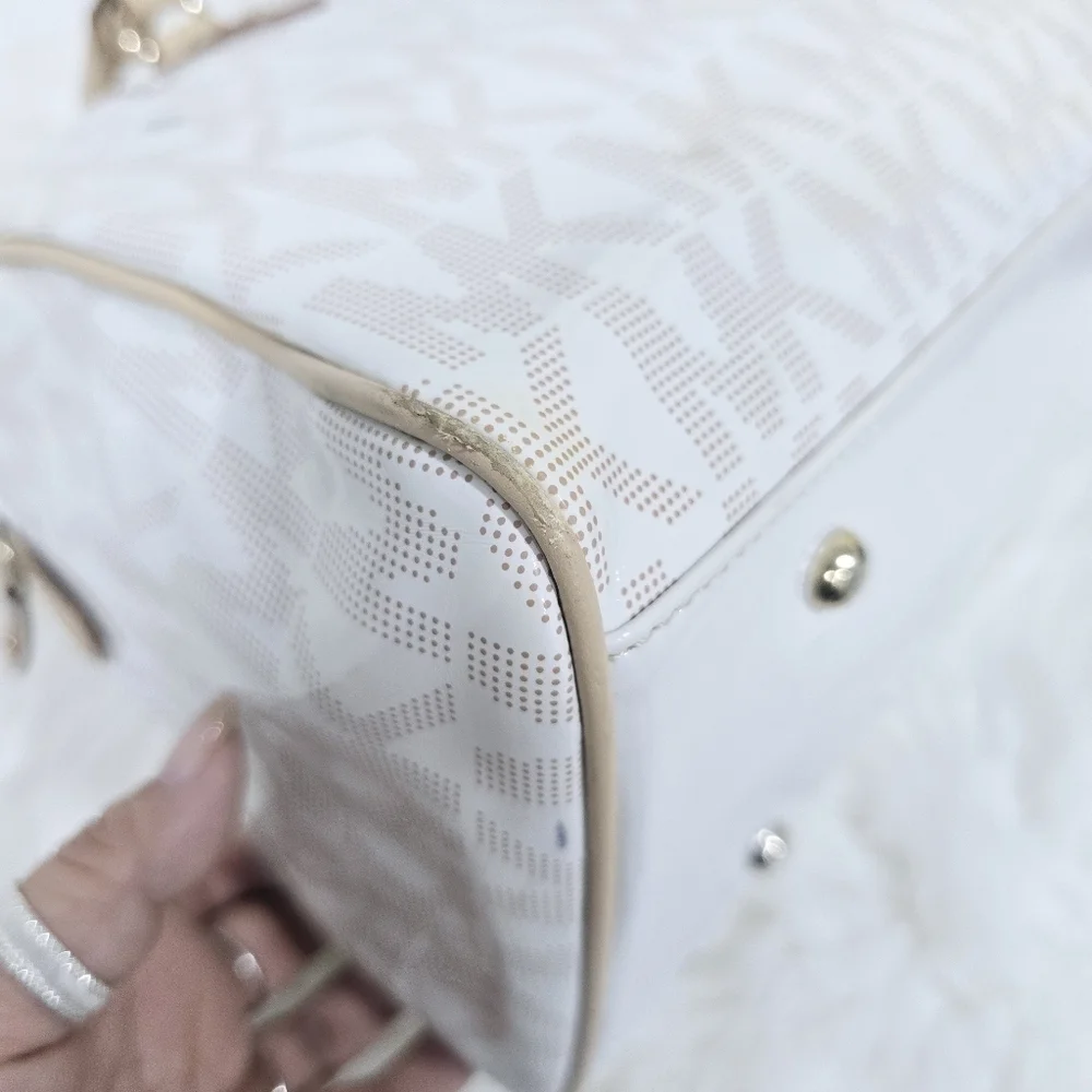 Michael Kors Beige and White Satchel Bag
